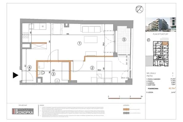 Rzut - Mieszkanie na sprzedaż 2 pokoje o powierzchni 46,19 m² - numer A1/5 w 5th Avenue Apartments