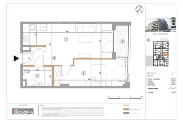 Rzut - Mieszkanie na sprzedaż 2 pokoje o powierzchni 47,85 m² - numer A1/8 w 5th Avenue Apartments