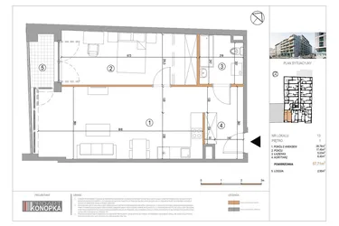 Rzut - Mieszkanie na sprzedaż 2 pokoje o powierzchni 57,71 m² - numer A1/13 w 5th Avenue Apartments