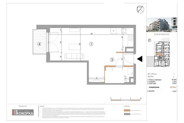 Rzut - Mieszkanie na sprzedaż 1 pokój o powierzchni 36,99 m² - numer A2/1 w 5th Avenue Apartments
