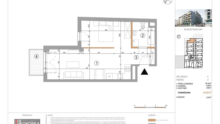 Rzut - Mieszkanie na sprzedaż 1 pokój o powierzchni 44,65 m² - numer A2/4 w 5th Avenue Apartments