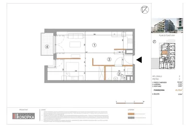 Rzut - Mieszkanie na sprzedaż 1 pokój o powierzchni 45,55 m² - numer A2/2 w 5th Avenue Apartments