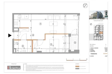Rzut - Mieszkanie na sprzedaż 2 pokoje o powierzchni 48,58 m² - numer A2/8 w 5th Avenue Apartments