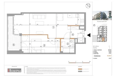 Rzut - Mieszkanie na sprzedaż 2 pokoje o powierzchni 49,89 m² - numer A2/11 w 5th Avenue Apartments