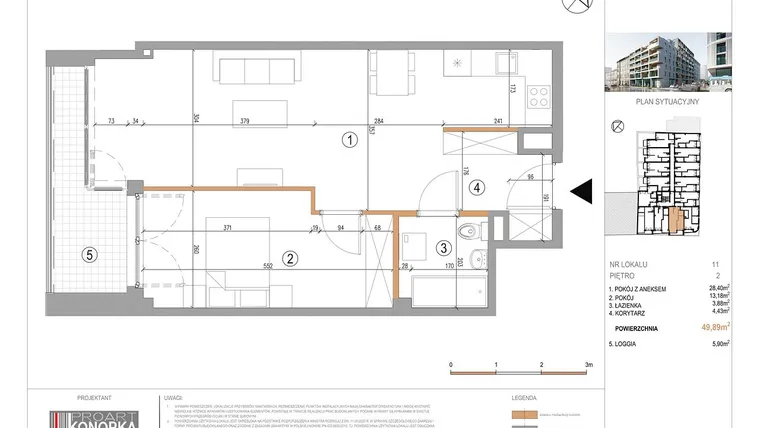 Rzut - Mieszkanie na sprzedaż 2 pokoje o powierzchni 49,89 m² - numer A2/11 w 5th Avenue Apartments