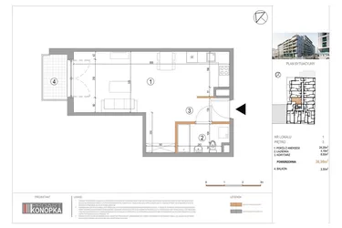 Rzut - Mieszkanie na sprzedaż 1 pokój o powierzchni 36,99 m² - numer A3/1 w 5th Avenue Apartments