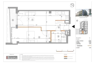 Rzut - Mieszkanie na sprzedaż 2 pokoje o powierzchni 49,39 m² - numer A2/12 w 5th Avenue Apartments