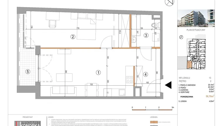 Rzut - Mieszkanie na sprzedaż 2 pokoje o powierzchni 56,76 m² - numer A2/13 w 5th Avenue Apartments