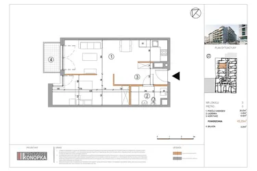Rzut - Mieszkanie na sprzedaż 1 pokój o powierzchni 45,25 m² - numer A3/3 w 5th Avenue Apartments