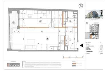 Rzut - Mieszkanie na sprzedaż 2 pokoje o powierzchni 57,71 m² - numer A3/13 w 5th Avenue Apartments