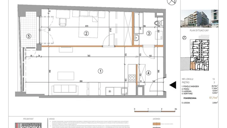 Rzut - Mieszkanie na sprzedaż 2 pokoje o powierzchni 57,71 m² - numer A3/13 w 5th Avenue Apartments