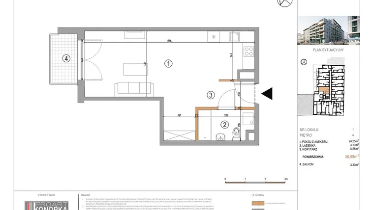 Rzut - Mieszkanie na sprzedaż 1 pokój o powierzchni 36,99 m² - numer A4/1 w 5th Avenue Apartments