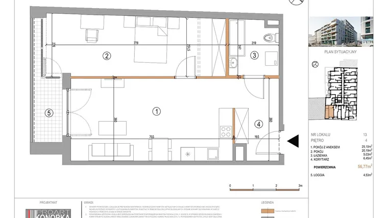 Rzut - Mieszkanie na sprzedaż 2 pokoje o powierzchni 56,77 m² - numer A4/13 w 5th Avenue Apartments