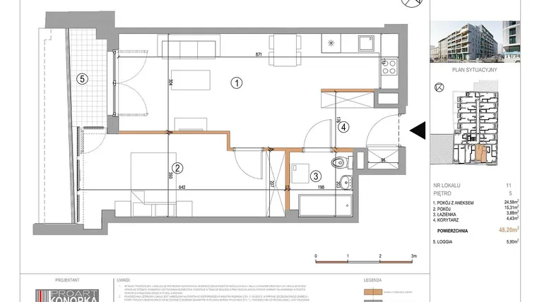 Rzut - Mieszkanie na sprzedaż 2 pokoje o powierzchni 48,2 m² - numer A5/11 w 5th Avenue Apartments