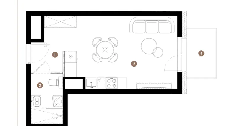 Rzut - Mieszkanie na sprzedaż 1 pokój o powierzchni 29,24 m² - numer C3.00.07 w Apartamenty Reytana
