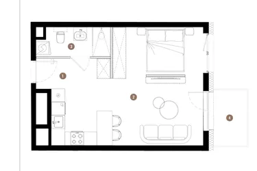 Rzut - Mieszkanie na sprzedaż 1 pokój o powierzchni 37,05 m² - numer C3.00.09 w Apartamenty Reytana