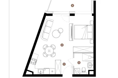 Rzut - Mieszkanie na sprzedaż 1 pokój o powierzchni 35,78 m² - numer C2.01.14 w Apartamenty Reytana