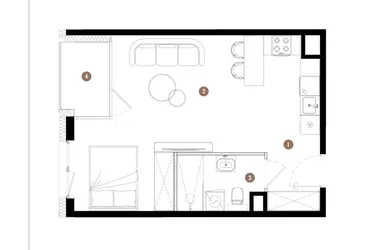 Rzut - Mieszkanie na sprzedaż 1 pokój o powierzchni 35,31 m² - numer C2.01.21 w Apartamenty Reytana
