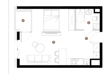 Rzut - Mieszkanie na sprzedaż 1 pokój o powierzchni 35,51 m² - numer C3.01.12 w Apartamenty Reytana