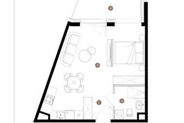 Rzut - Mieszkanie na sprzedaż 1 pokój o powierzchni 36,55 m² - numer C2.02.14 w Apartamenty Reytana