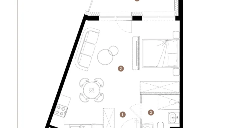 Rzut - Mieszkanie na sprzedaż 1 pokój o powierzchni 36,55 m² - numer C2.02.14 w Apartamenty Reytana