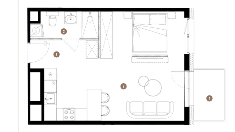 Rzut - Mieszkanie na sprzedaż 1 pokój o powierzchni 37,81 m² - numer C3.02.09 w Apartamenty Reytana