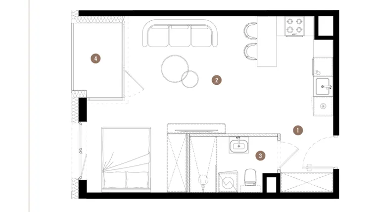 Rzut - Mieszkanie na sprzedaż 1 pokój o powierzchni 36,26 m² - numer C2.03.21 w Apartamenty Reytana