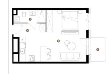 Rzut - Mieszkanie na sprzedaż 1 pokój o powierzchni 38,03 m² - numer C3.03.09 w Apartamenty Reytana