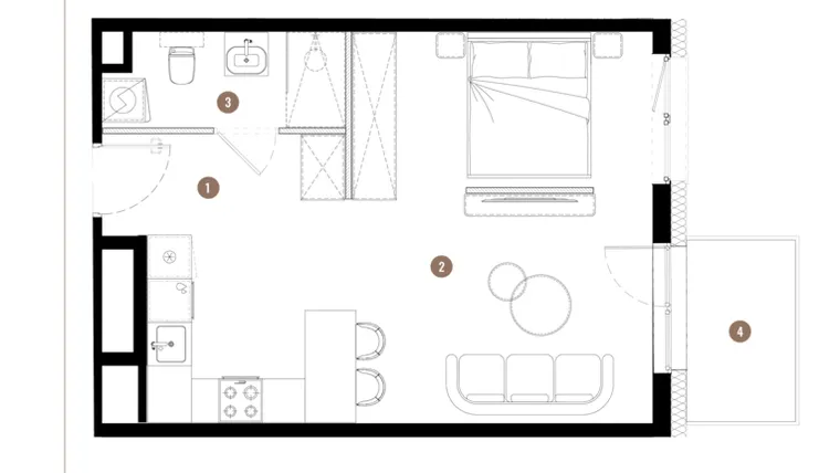 Rzut - Mieszkanie na sprzedaż 1 pokój o powierzchni 38,03 m² - numer C3.03.09 w Apartamenty Reytana