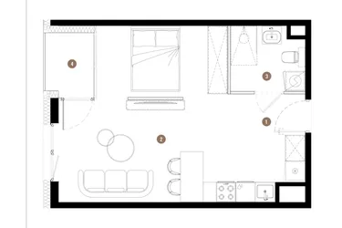 Rzut - Mieszkanie na sprzedaż 1 pokój o powierzchni 36,43 m² - numer C3.03.12 w Apartamenty Reytana