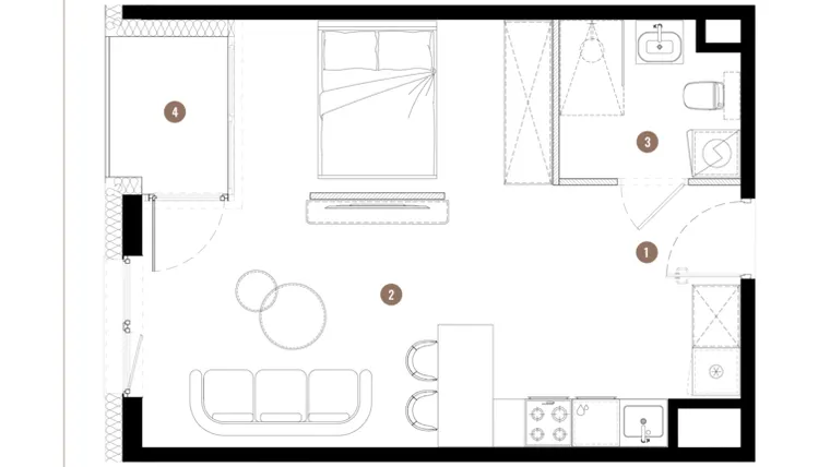 Rzut - Mieszkanie na sprzedaż 1 pokój o powierzchni 36,43 m² - numer C3.03.12 w Apartamenty Reytana