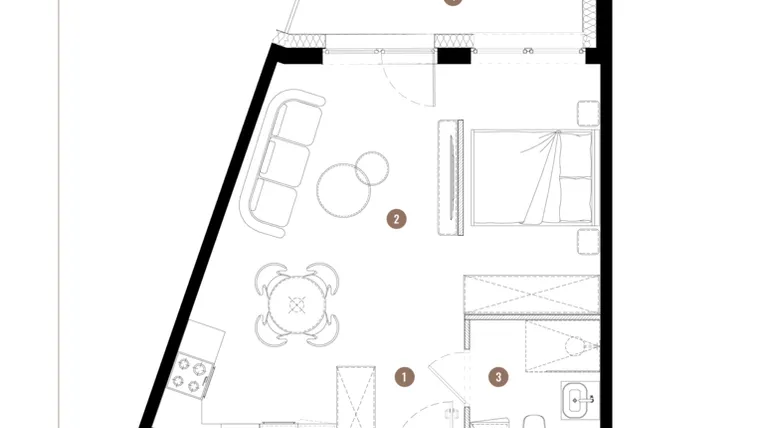 Rzut - Mieszkanie na sprzedaż 1 pokój o powierzchni 36,56 m² - numer C2.04.14 w Apartamenty Reytana