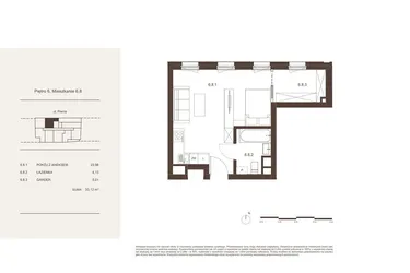 Rzut - Mieszkanie na sprzedaż 1 pokój o powierzchni 33,13 m² - numer 6.8 w Piwna 21
