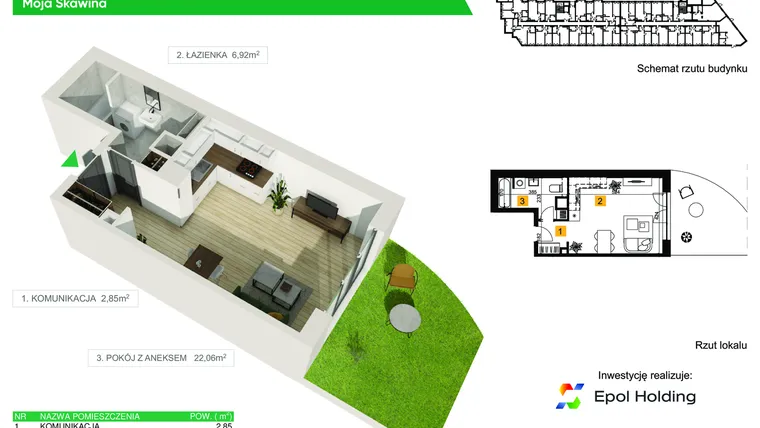 Rzut - Mieszkanie na sprzedaż 1 pokój o powierzchni 31,83 m² - numer M148 w Moja Skawina