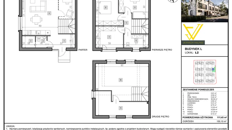 Rzut - Mieszkanie na sprzedaż 5 pokoi o powierzchni 111,43 m² - numer L2 w Juranda Village etap II