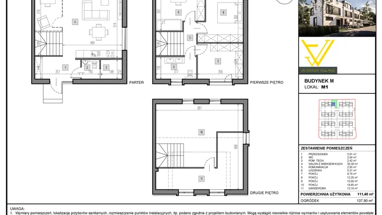 Rzut - Mieszkanie na sprzedaż 5 pokoi o powierzchni 111,4 m² - numer M1 w Juranda Village etap II