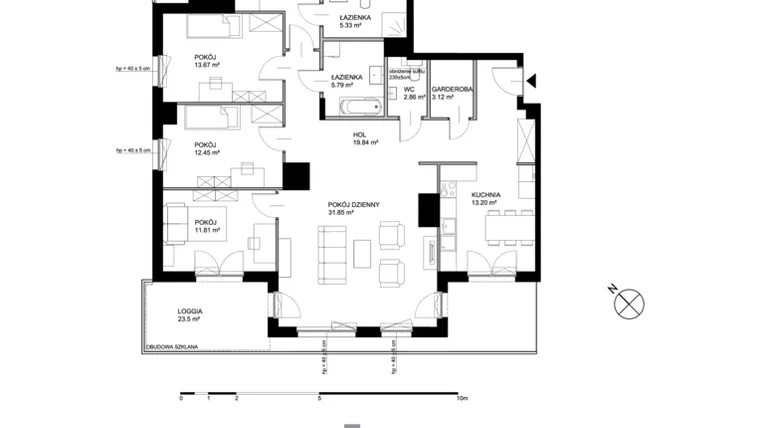 Rzut - Mieszkanie na sprzedaż 5 pokoi o powierzchni 143,94 m² - numer A1.10.2 w Małokacka