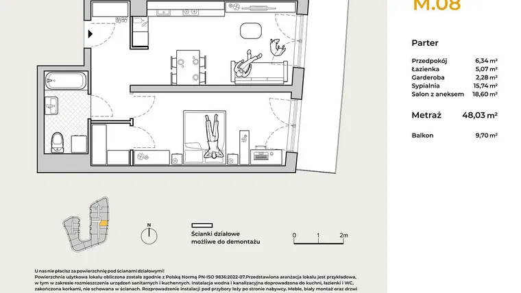 Rzut - Mieszkanie na sprzedaż 2 pokoje o powierzchni 48,03 m² - numer M08 w Baja Piaśniki