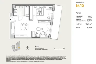 Rzut - Mieszkanie na sprzedaż 2 pokoje o powierzchni 49,92 m² - numer M10 w Baja Piaśniki