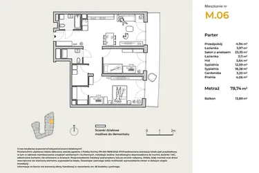 Rzut - Mieszkanie na sprzedaż 3 pokoje o powierzchni 78,74 m² - numer M06 w Baja Piaśniki