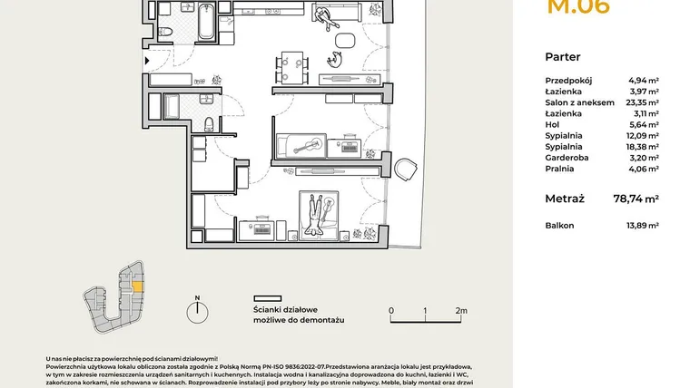 Rzut - Mieszkanie na sprzedaż 3 pokoje o powierzchni 78,74 m² - numer M06 w Baja Piaśniki