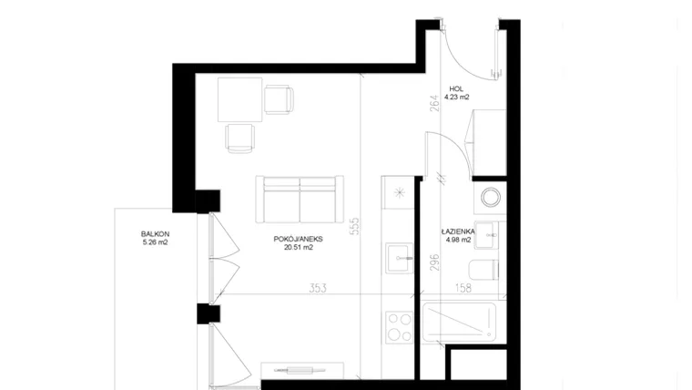 Rzut - Mieszkanie na sprzedaż 1 pokój o powierzchni 29,72 m² - numer F.7.5 w INSPIRE ETAP V