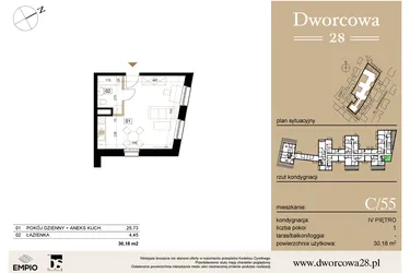 Rzut - Mieszkanie na sprzedaż 1 pokój o powierzchni 30,39 m² - numer C55 w Dworcowa 28