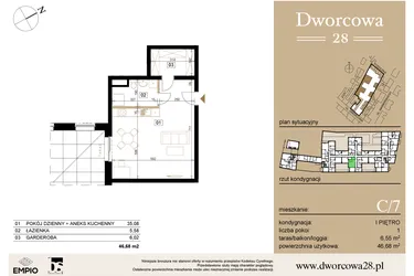 Rzut - Mieszkanie na sprzedaż 1 pokój o powierzchni 47,76 m² - numer C7 w Dworcowa 28