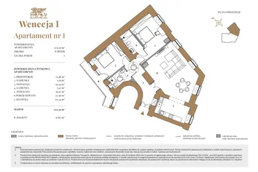 Rzut - Mieszkanie na sprzedaż 3 pokoje o powierzchni 104,12 m² - numer 1 w Wenecja 1