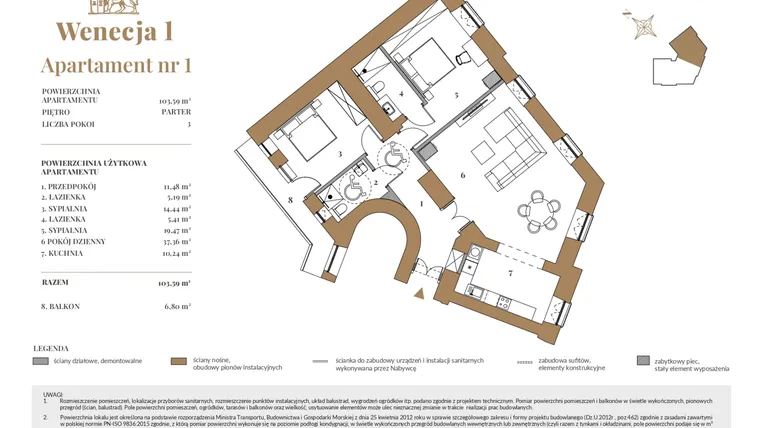 Rzut - Mieszkanie na sprzedaż 3 pokoje o powierzchni 104,12 m² - numer 1 w Wenecja 1