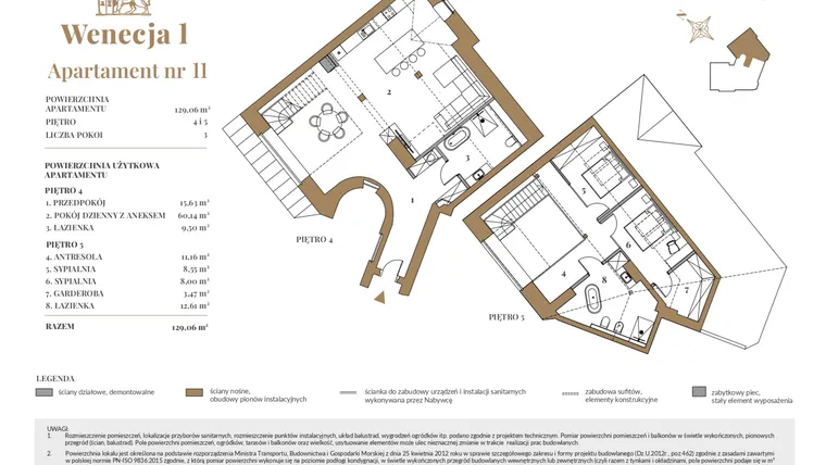 Rzut - Mieszkanie na sprzedaż 3 pokoje o powierzchni 122,55 m² - numer 11 w Wenecja 1