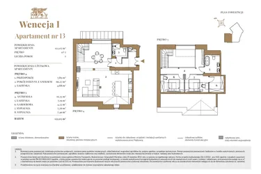Rzut - Mieszkanie na sprzedaż 3 pokoje o powierzchni 115,85 m² - numer 13 w Wenecja 1