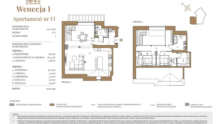 Rzut - Mieszkanie na sprzedaż 3 pokoje o powierzchni 115,85 m² - numer 13 w Wenecja 1