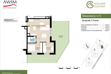 Rzut - Mieszkanie na sprzedaż 3 pokoje o powierzchni 56,07 m² - numer A6 w Wzgórze Gustawa